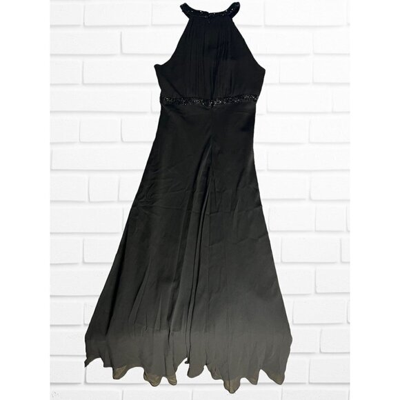 Jones New York Dress Women's Sz 8 Black Formal Midi Beaded 100% Silk Halter - Picture 7 of 8